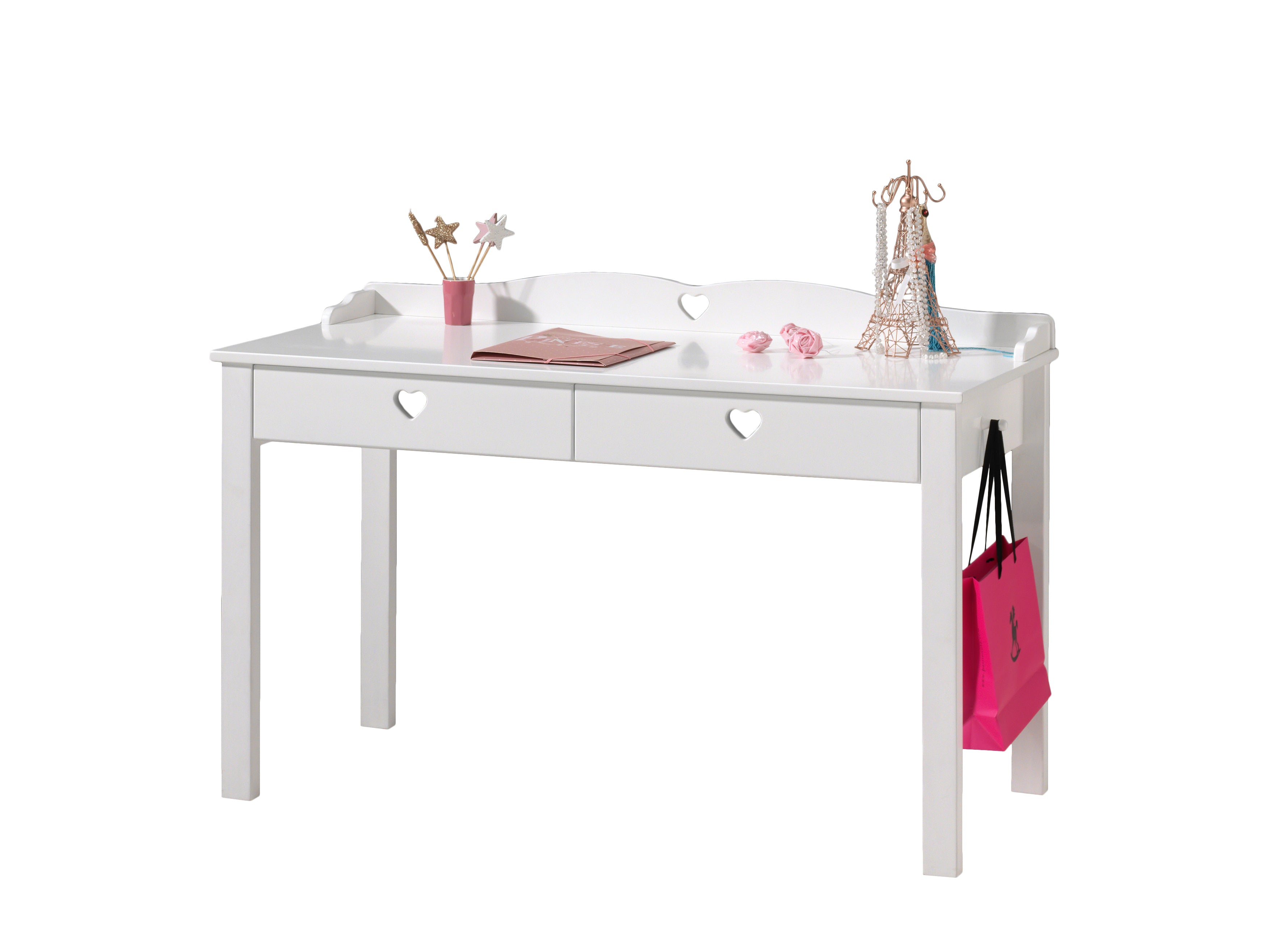 Vipack Amori Kids Bed With Slats, Bedside Drawers, 3 Door Wardrobe, Desk & Bookcase - White