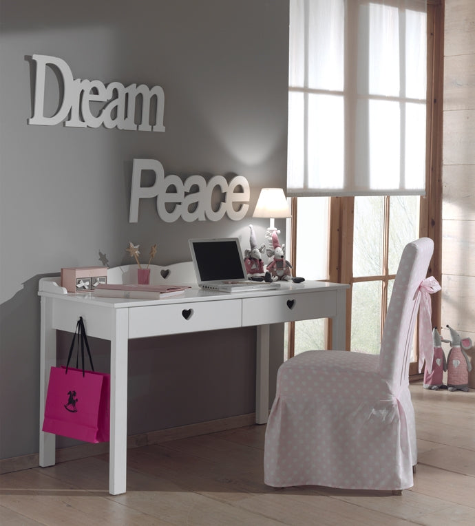 Vipack Amori Love Heart Single Day Bed, Trundle, Bedside Drawers, 3 Door Wardrobe & Desk - White