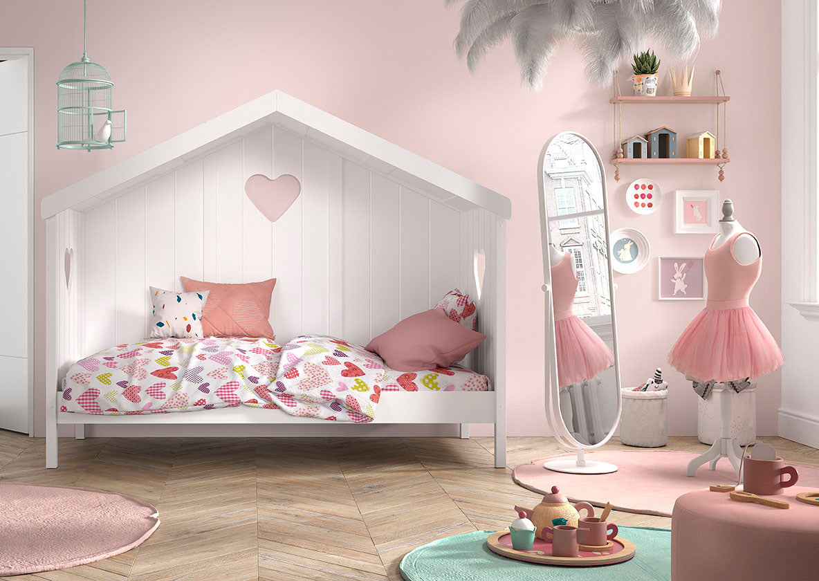 Vipack Amori Kids House Bed with Heart Backpanel - White