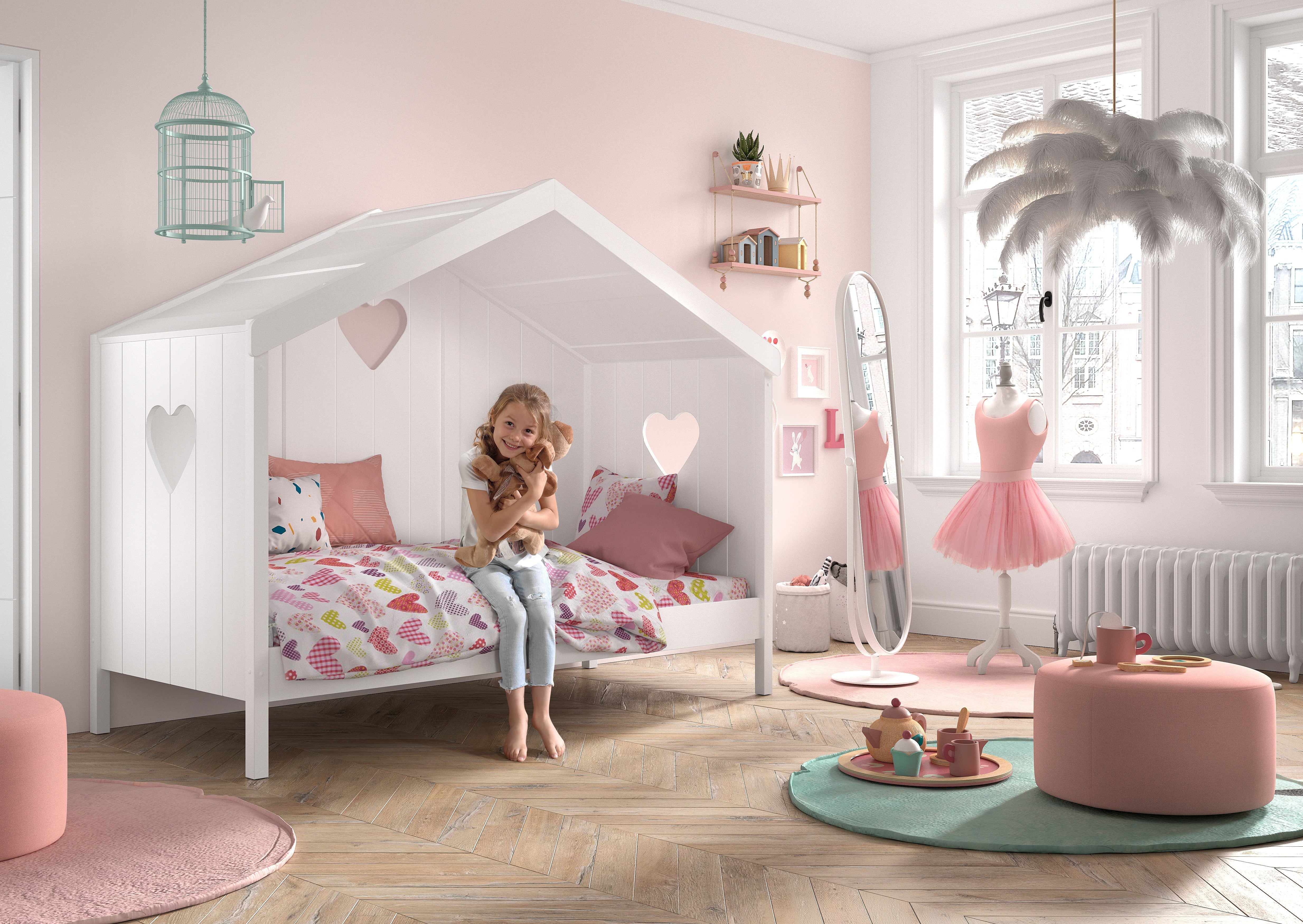 Vipack Amori Kids House Bed with Heart Backpanel - White