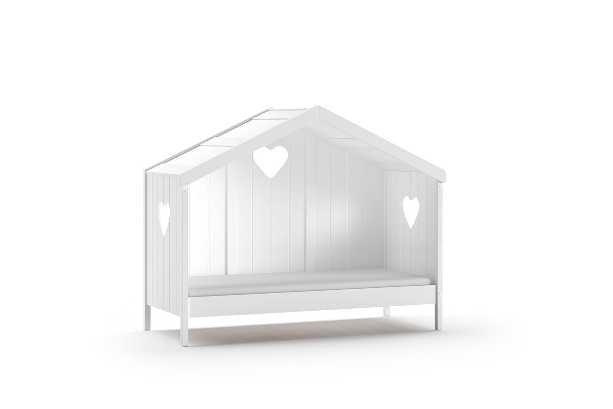 Vipack Amori Kids House Bed with Heart Backpanel - White