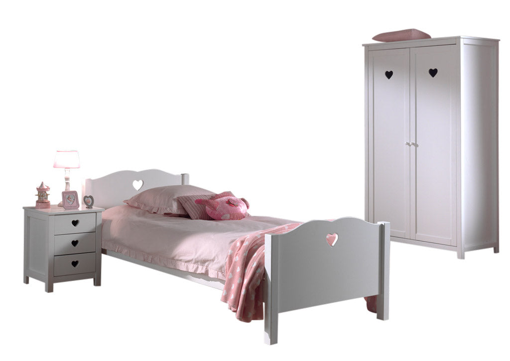 Vipack Amori Kids Bed With Slats, Bedside Drawers & 2 Door Wardrobe - White