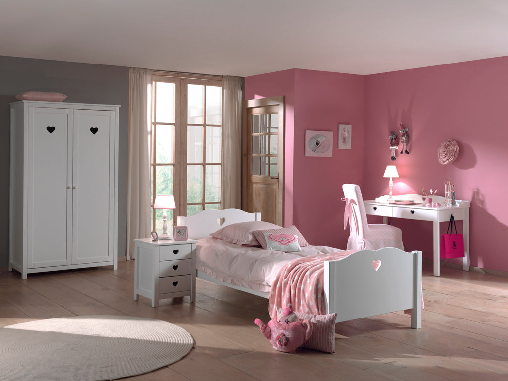 Vipack Amori Kids Bed With Slats, Bedside Drawers, 2 Door Wardrobe & Desk - White