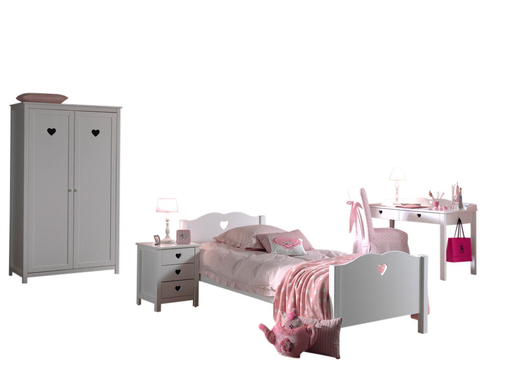 Vipack Amori Kids Bed With Slats, Bedside Drawers, 2 Door Wardrobe & Desk - White