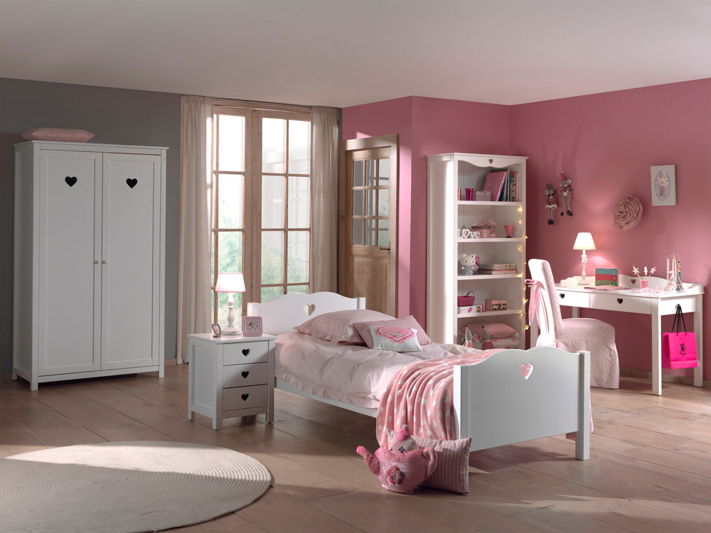 Vipack Amori Kids Bed With Bedside Drawers, 2 Door Wardrobe, Desk & Bookcase - White
