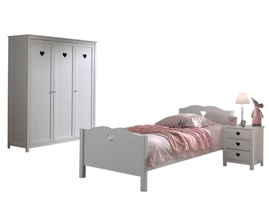 Vipack Amori Kids Bed With Slats, Bedside Drawers & 3 Door Wardrobe - White