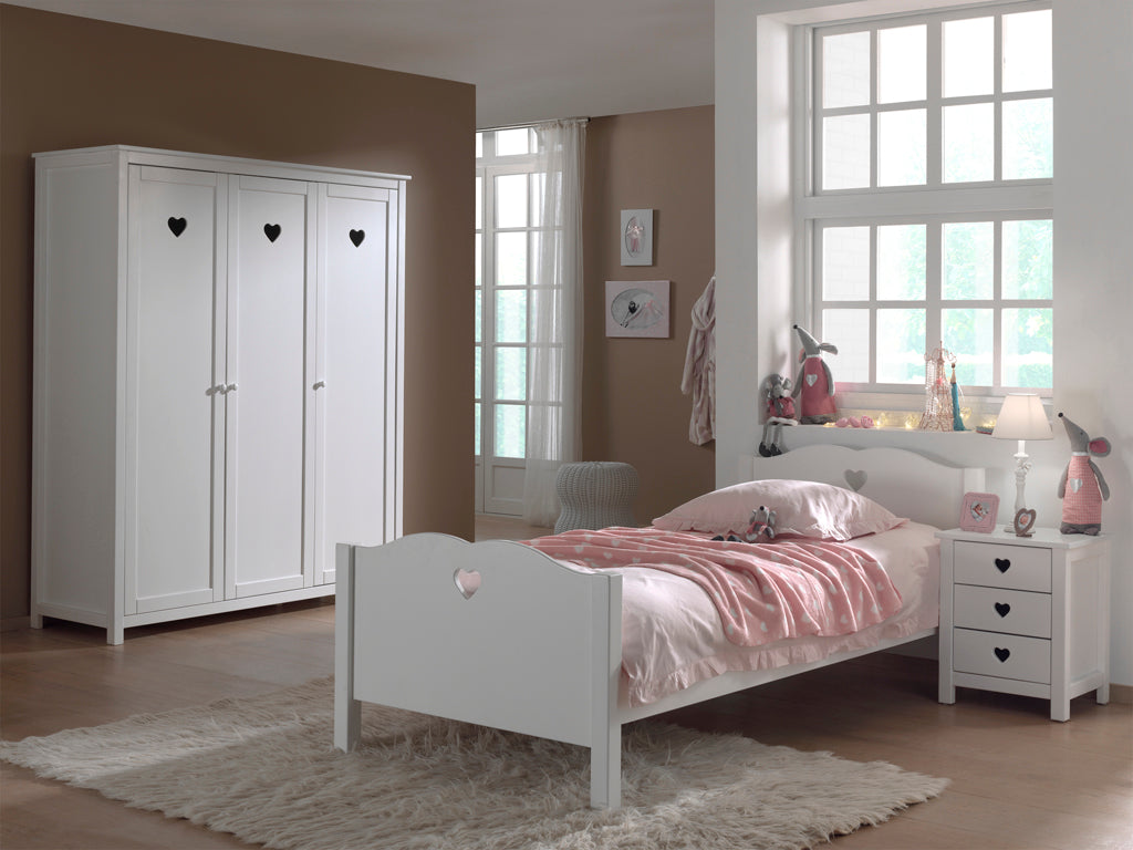 Vipack Amori Kids Bed With Bedside Drawers & 3 Door Wardrobe - White