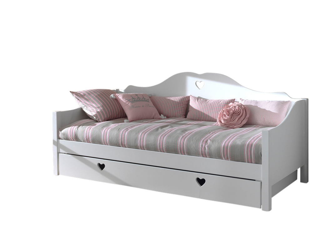 Vipack Amori Love Heart Single Day Bed With Slats & Trundle - White