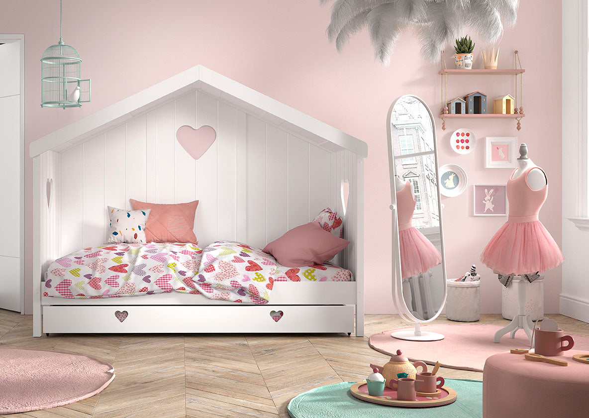Vipack Amori House Bed With Slats & Trundle - White