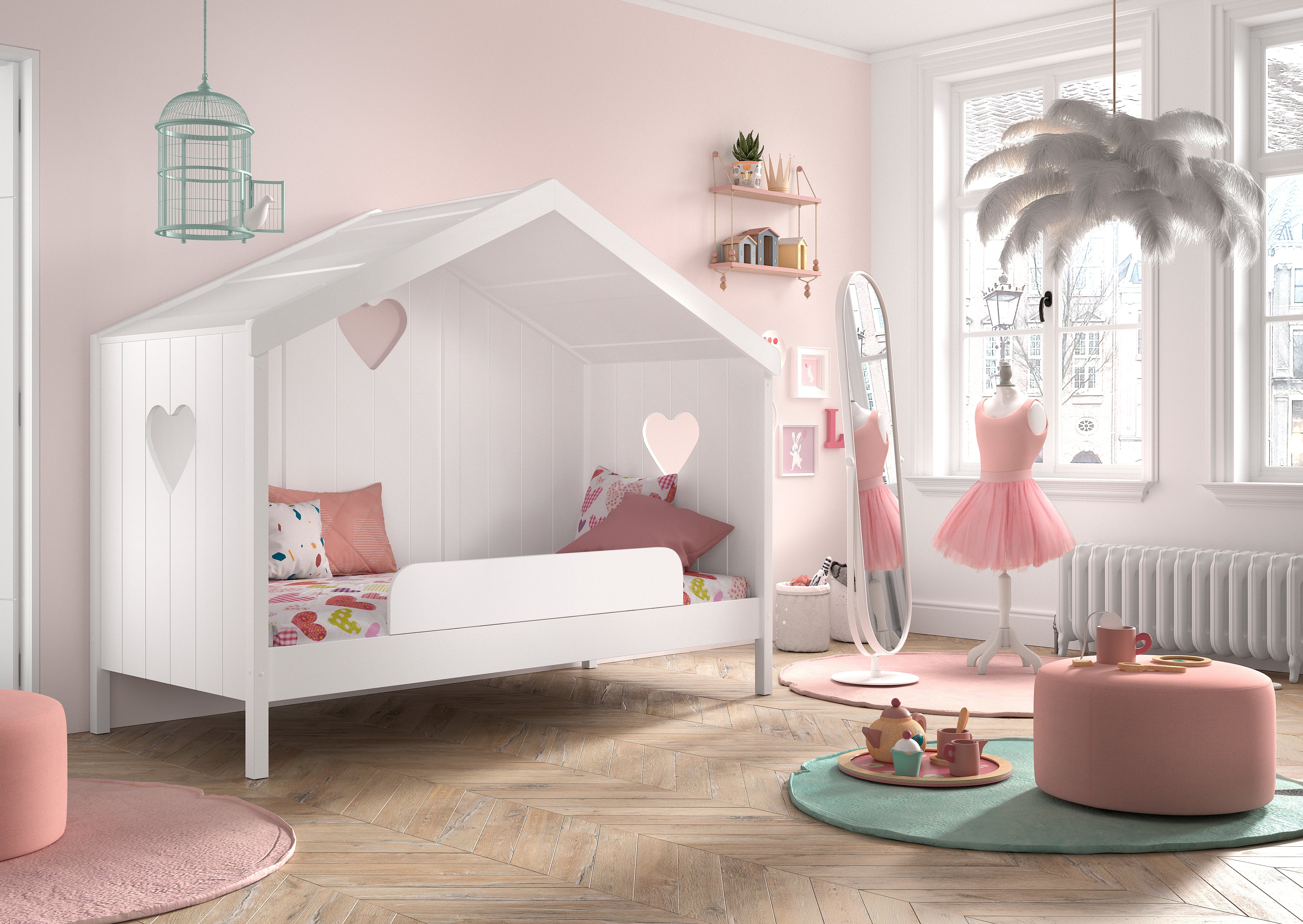 Vipack Amori House Bed With Slats & Safety Rail - White