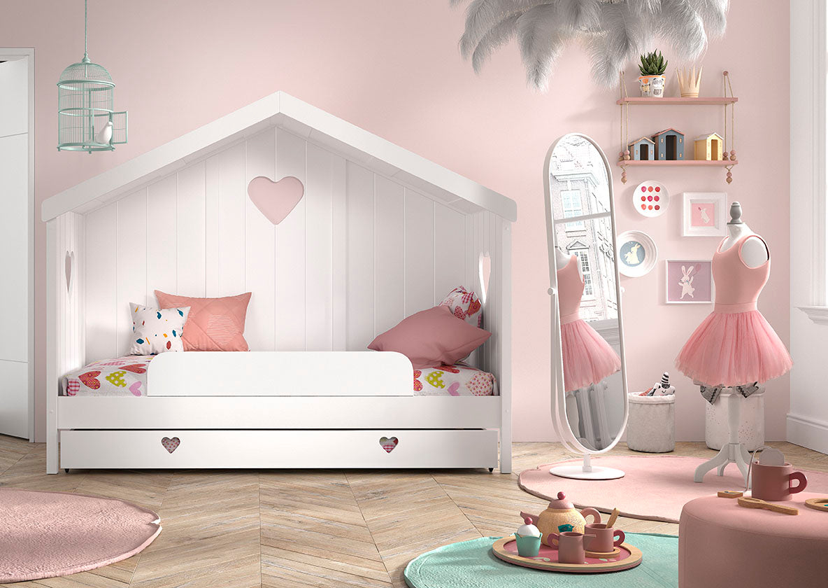 Vipack Amori House Bed With Slats, Safety Rail & Trundle - White