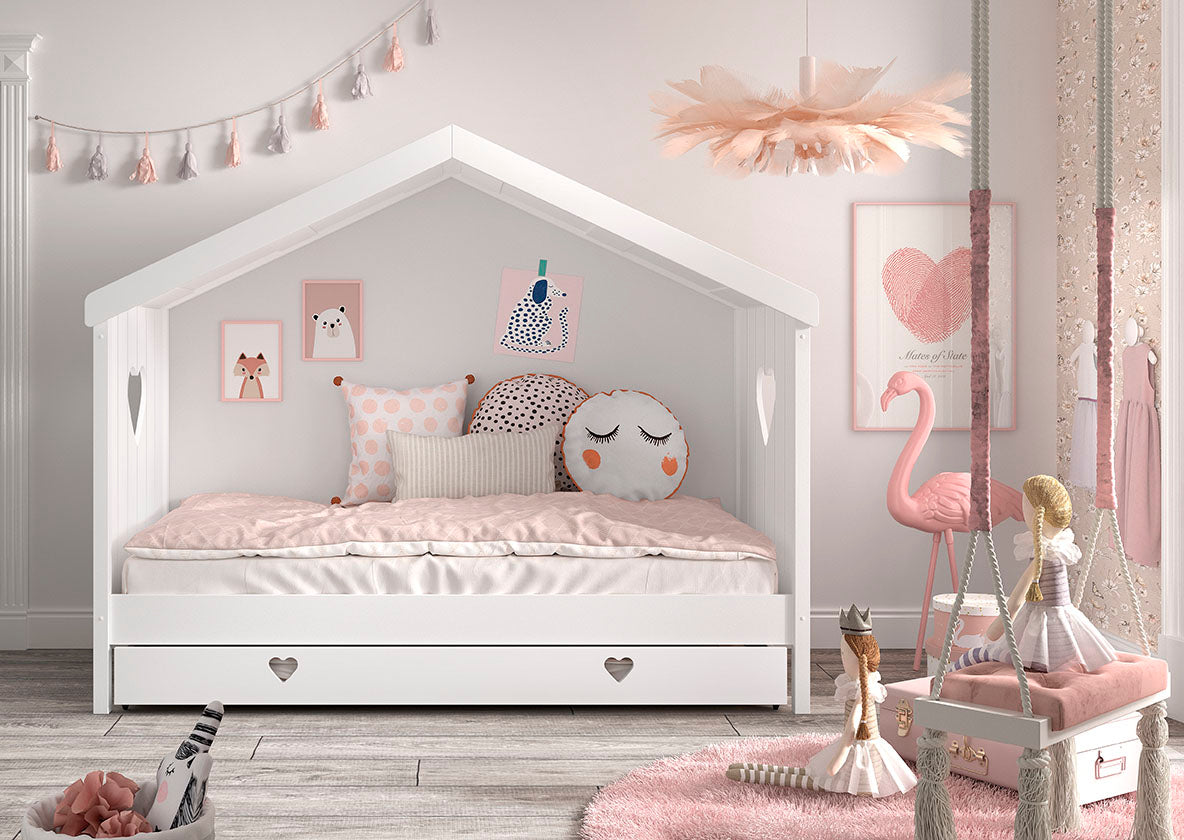 Vipack Amori Open House Bed With Slats & Trundle - White