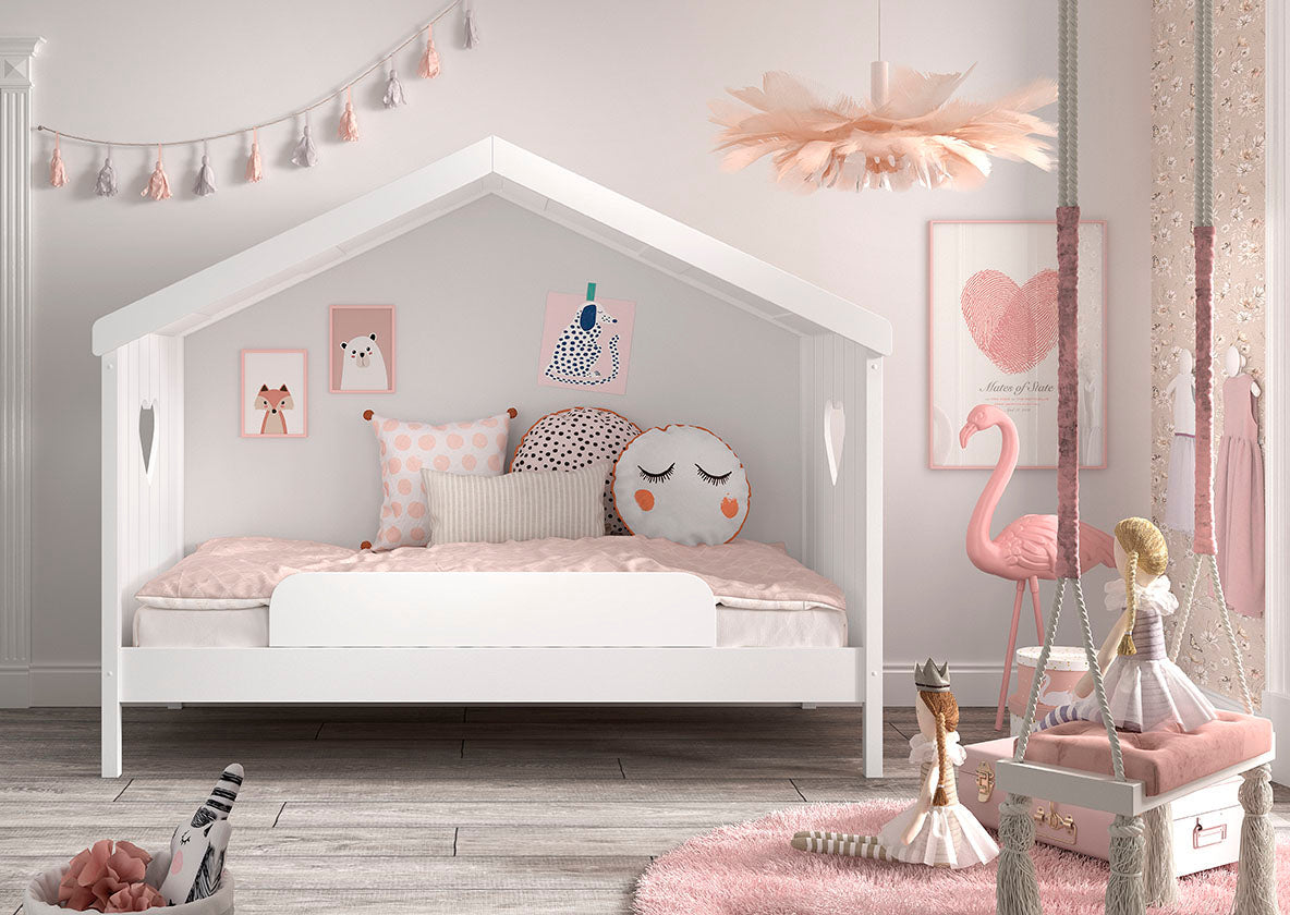 Vipack Amori Open House Bed With Slats & Safety Rail - White