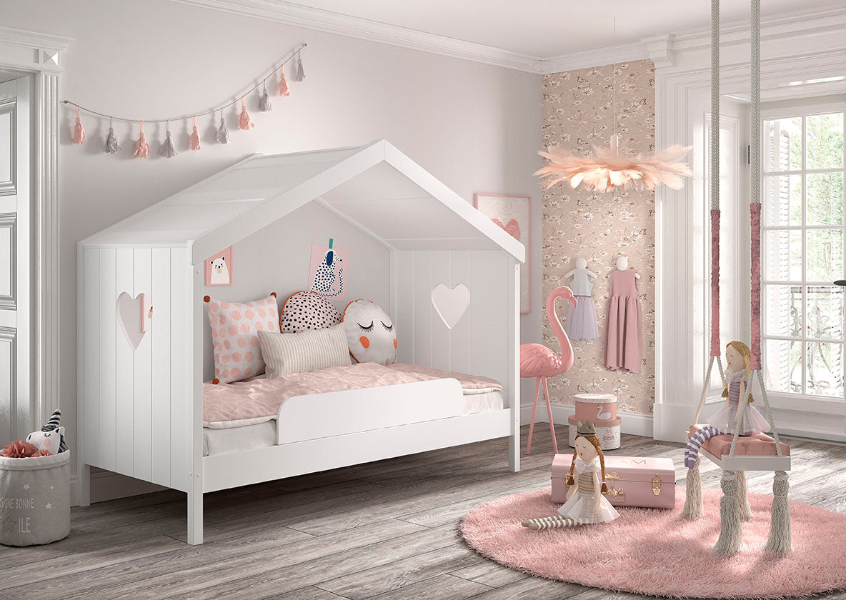 Vipack Amori Open House Bed With Slats & Safety Rail - White