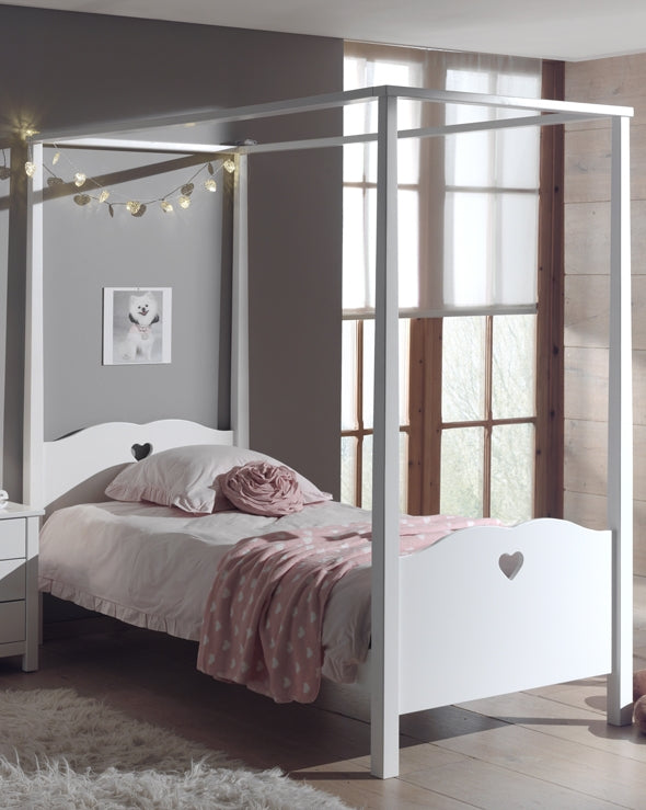 Vipack Amori Kids Four Poster Bed With Canopy & Bedside Drawers - White