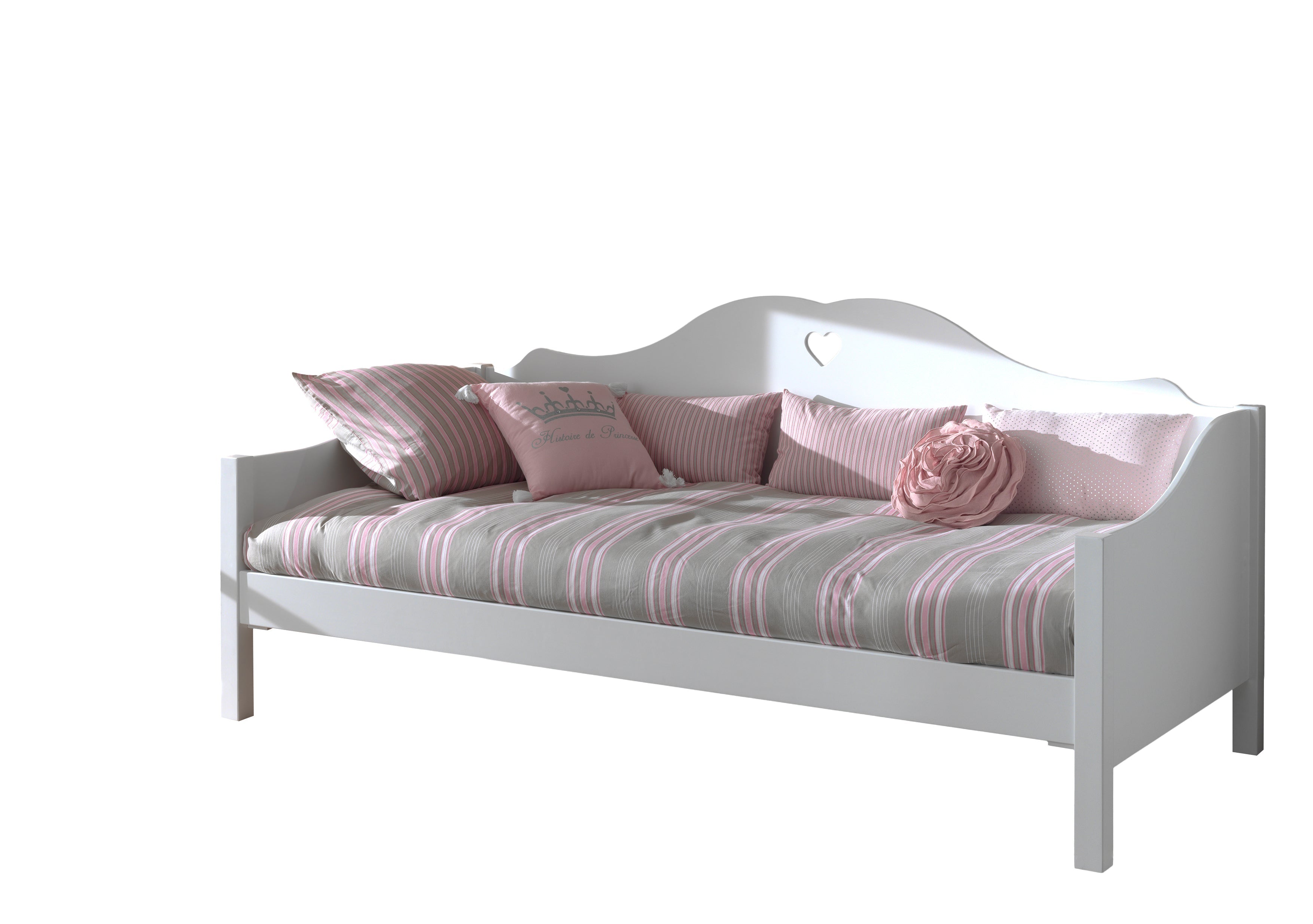 Vipack Amori Love Heart Single Day Bed, Trundle, Bedside Drawers, 3 Door Wardrobe & Desk - White