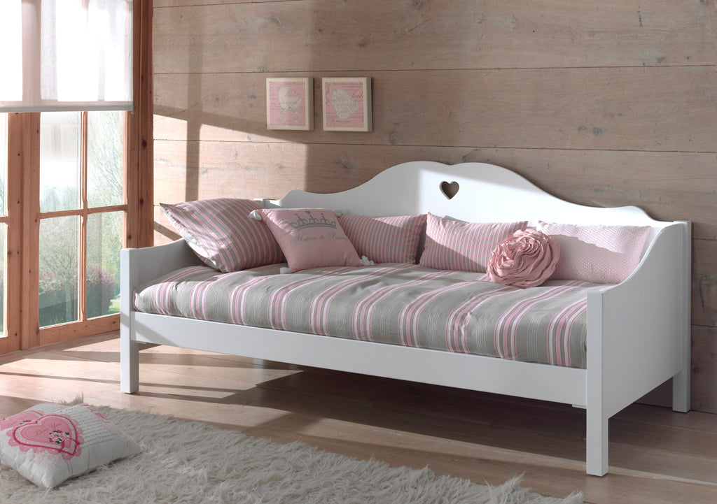 Vipack Amori Love Heart Single Day Bed, Trundle, Bedside Drawers, 3 Door Wardrobe & Desk - White