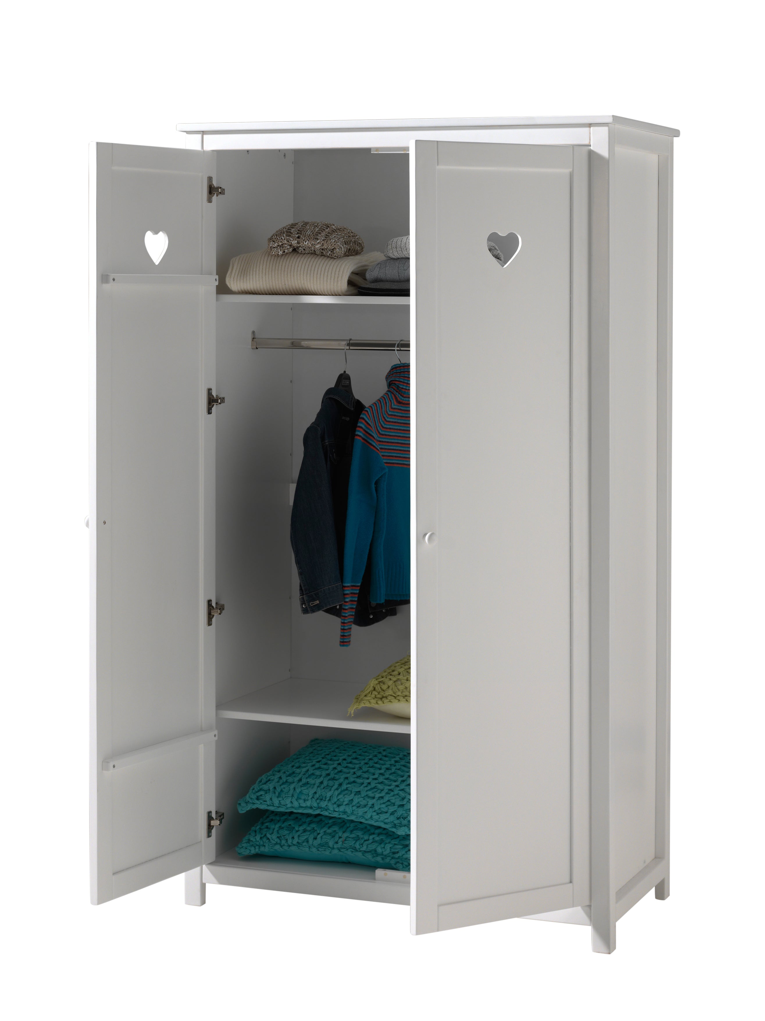 Vipack Amori Kids Bed With Slats, Bedside Drawers, 2 Door Wardrobe & Desk - White