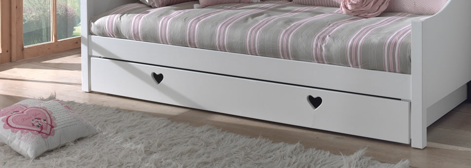Vipack Amori Love Heart Single Day Bed, Trundle, Bedside Drawers, 3 Door Wardrobe & Desk - White