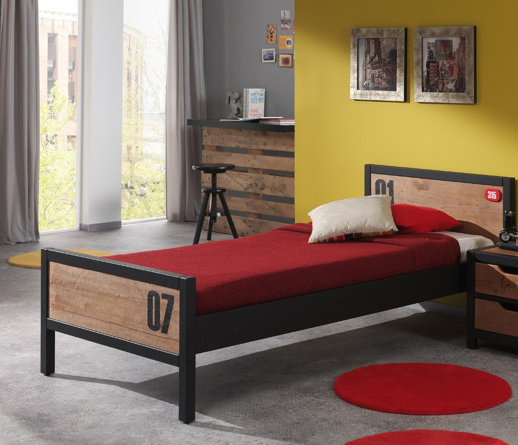 Vipack Alex Kids Bed With Bedside Drawers, Trundle, 2 Door Wardrobe & Bookcase - Black & Natural