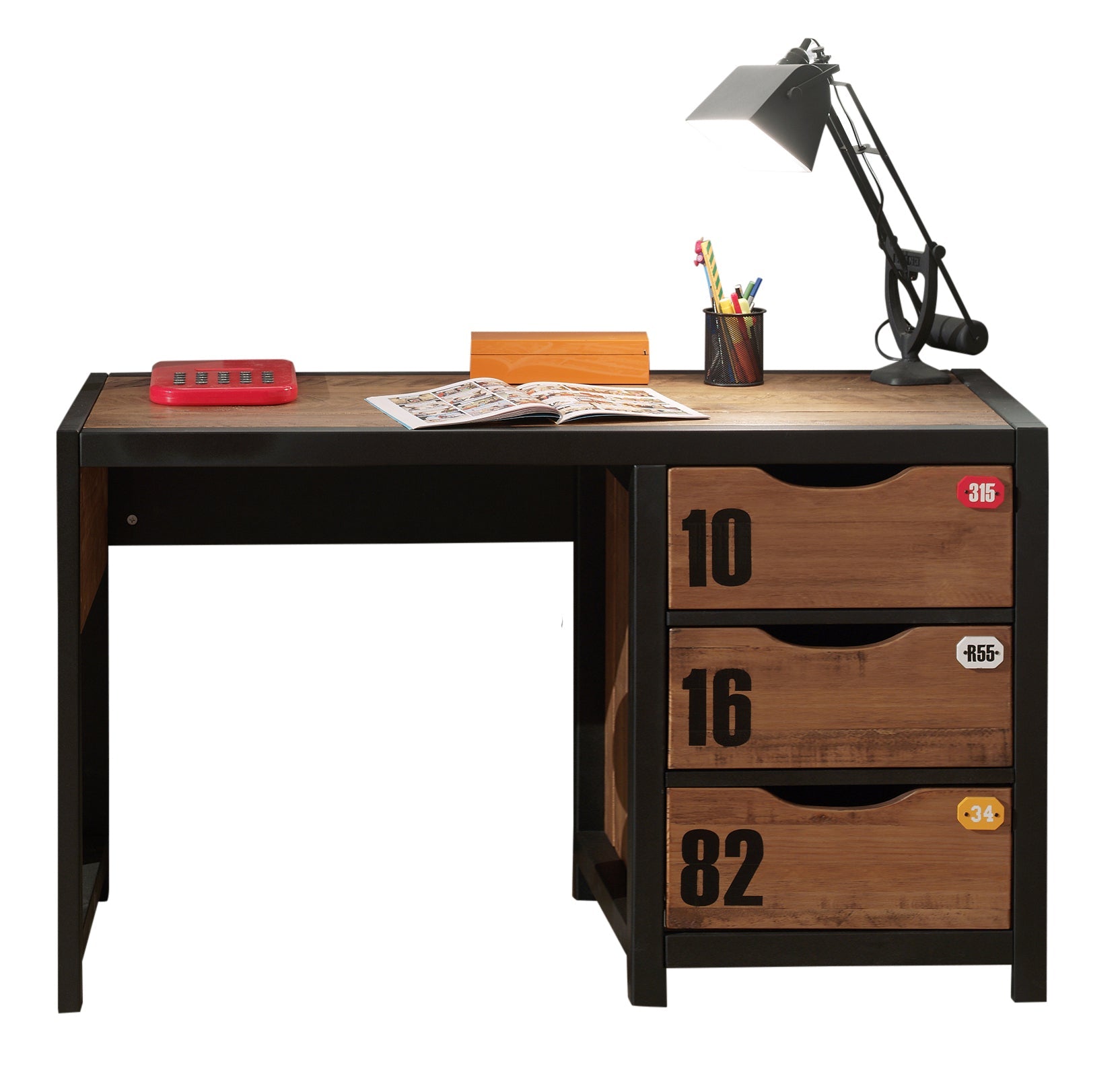 Vipack Alex Kids Bed With Bedside Drawers, Trundle, Desk & 3 Door Wardrobe - Black & Natural