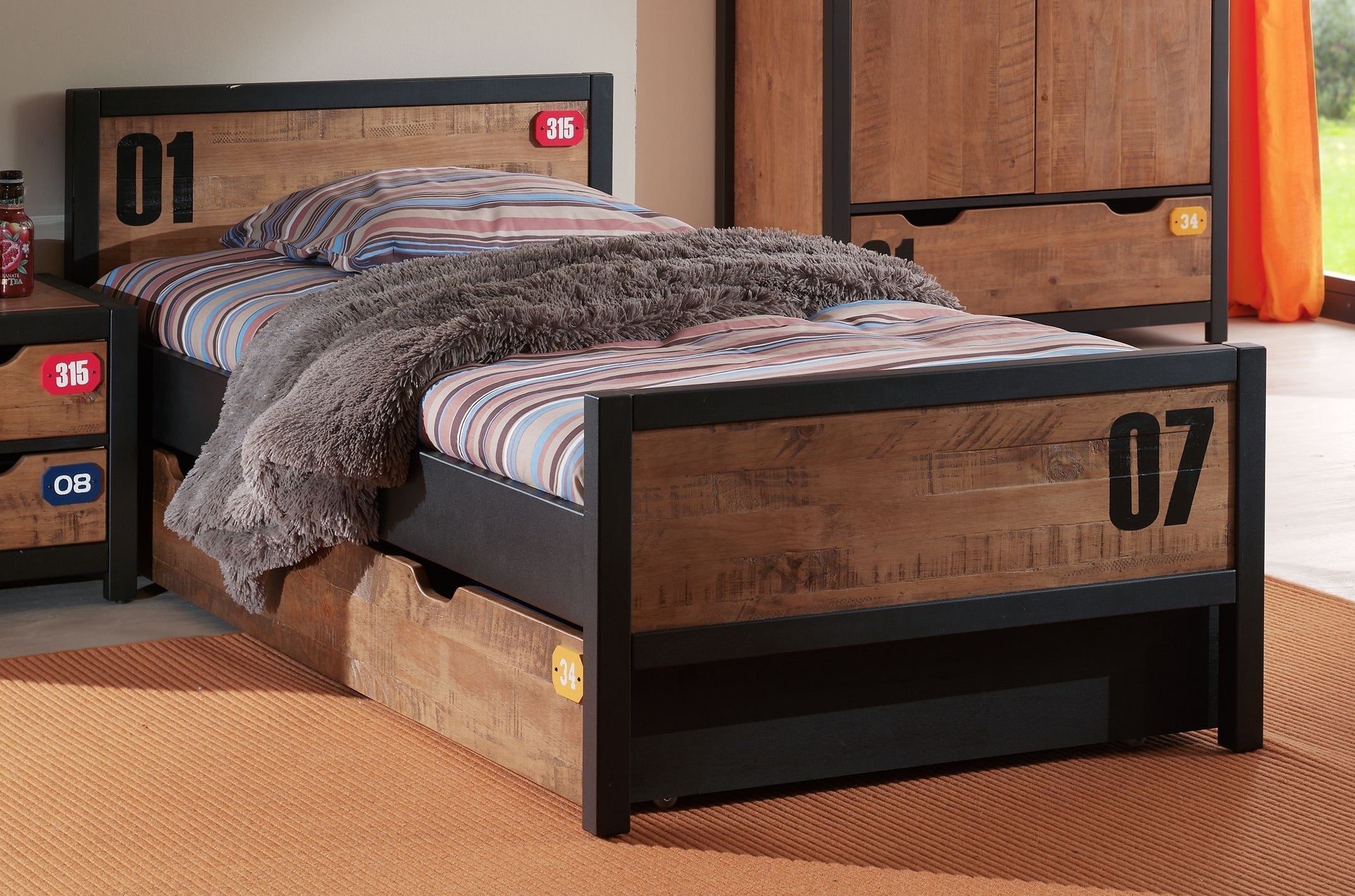 Vipack Alex Kids Bed With Slats & Trundle - Black & Natural