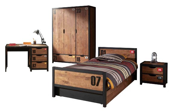 Vipack Alex Kids Bed With Bedside Drawers, Trundle, Desk & 3 Door Wardrobe - Black & Natural