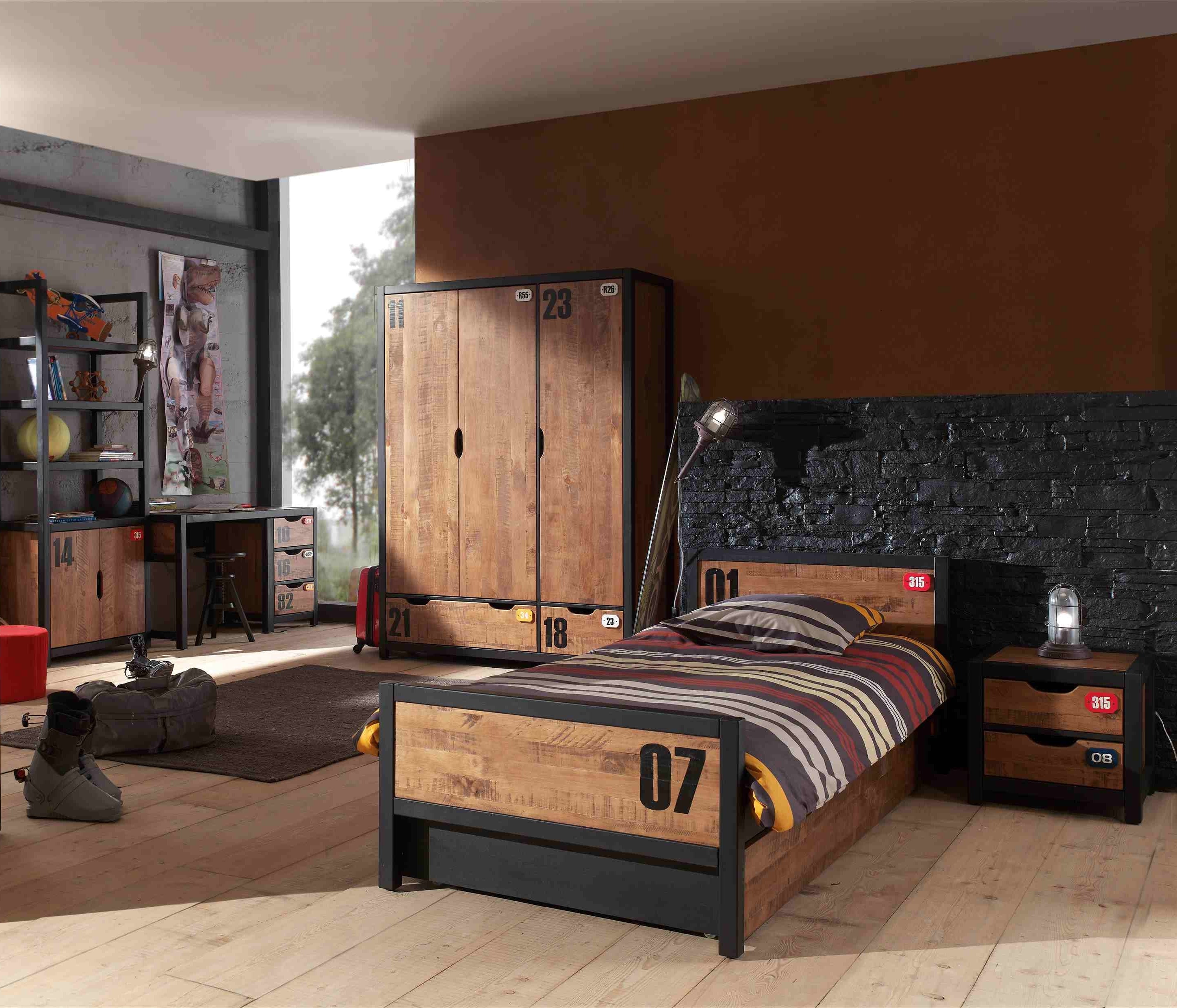 Vipack Alex Kids Bed With Bedside Drawers, Trundle, 3 Door Wardrobe, Desk & Bookcase - Black & Natural