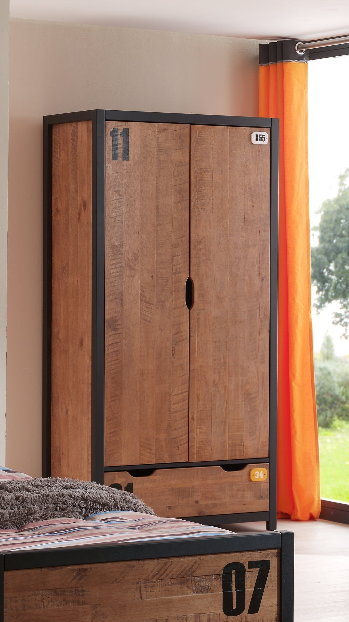 Vipack Alex Kids Bed With Bedside Drawers, Trundle, 2 Door Wardrobe, Desk & Bookcase - Black & Natural