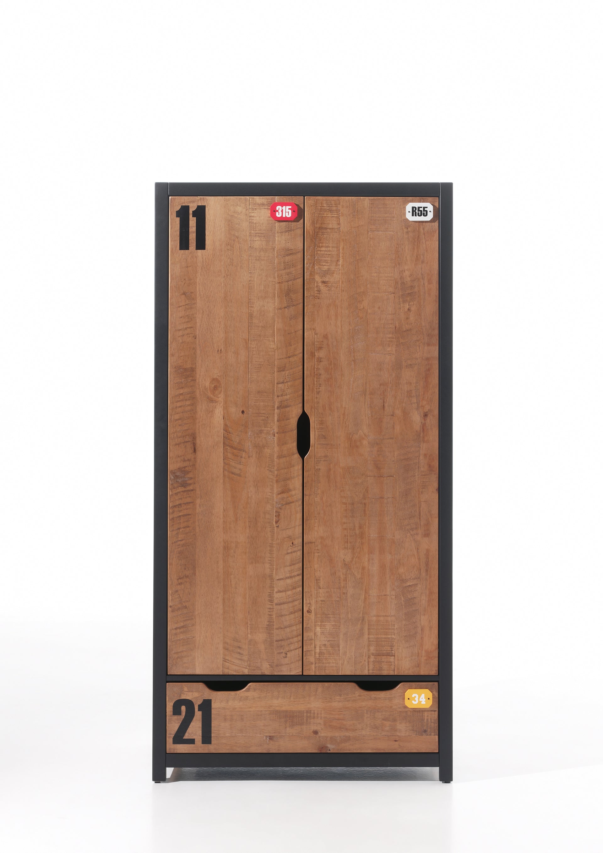 Vipack Alex Kids Bed With Slats, Trundle, Bedside Drawers & 2 Door Wardrobe - Black & Natural