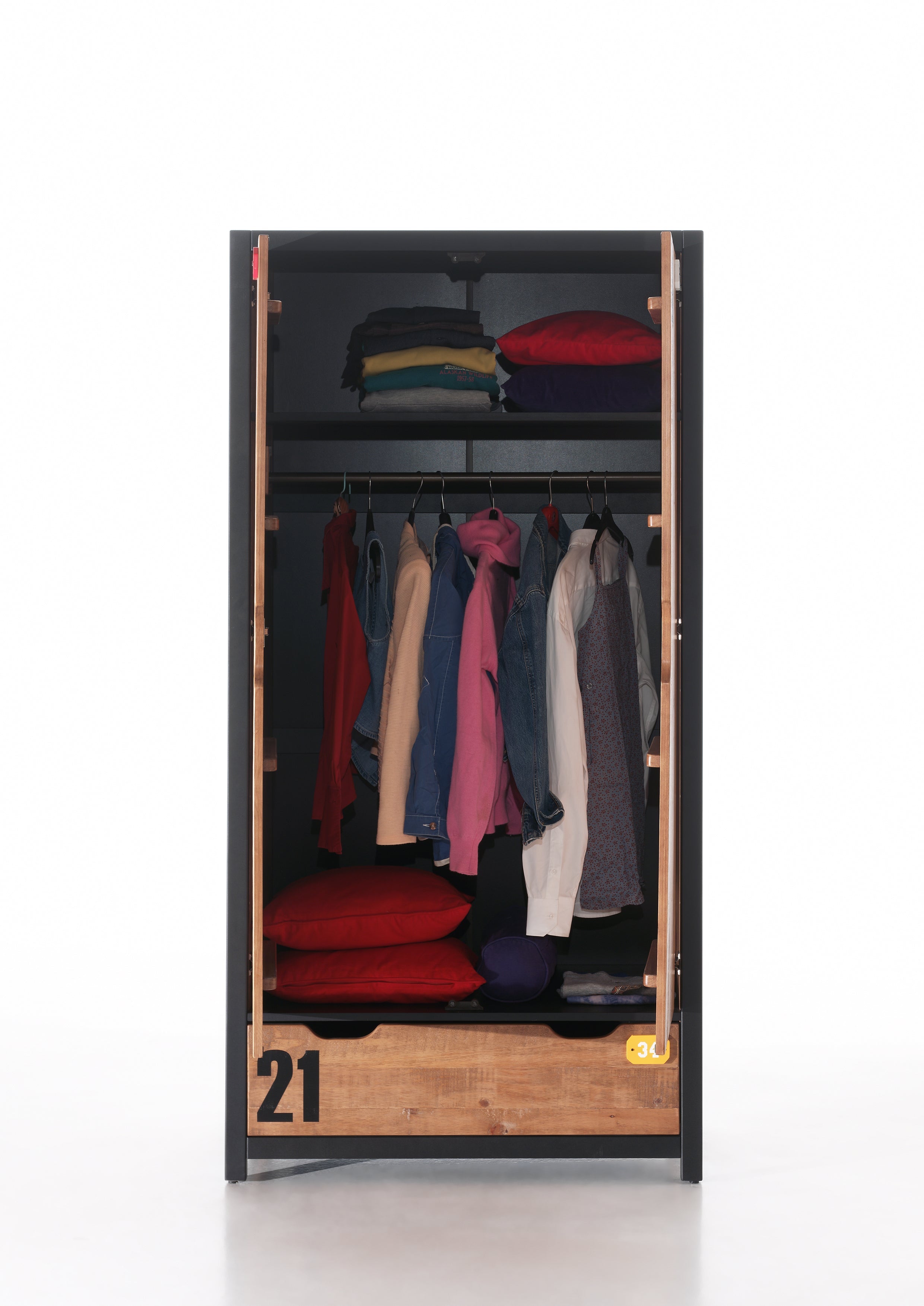 Vipack Alex Kids Bed With Bedside Drawers, Trundle, 2 Door Wardrobe, Desk & Bookcase - Black & Natural