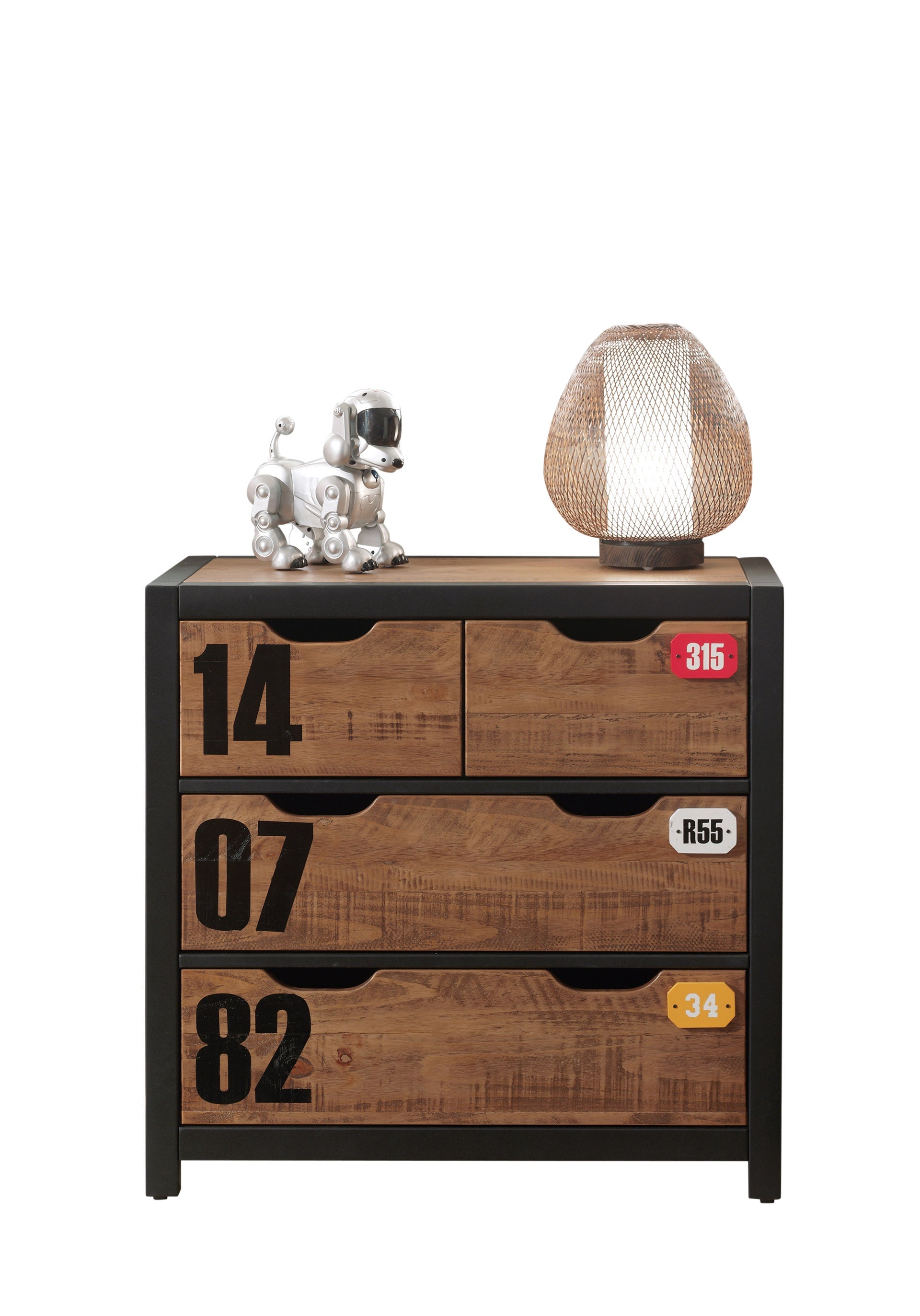 Vipack Alex Kids Bed with Bedside Drawers, Trundle, Chest of Drawers & 2 Door Wardrobe- Black & Natural