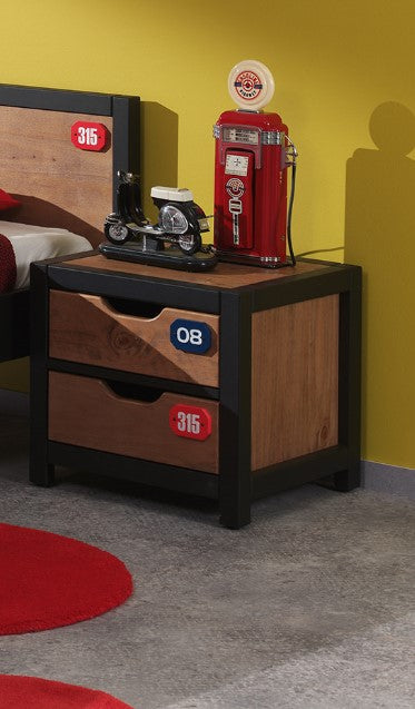 Vipack Alex Kids Bed With Bedside Drawers, Trundle, 2 Door Wardrobe, Desk & Bookcase - Black & Natural