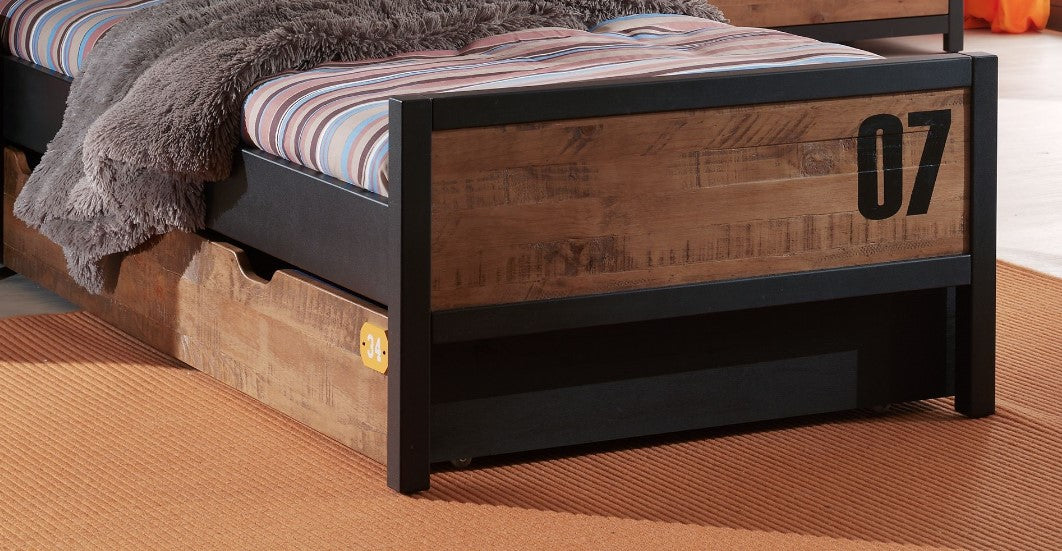 Vipack Alex Kids Bed with Bedside Drawers, Trundle, Chest of Drawers & 2 Door Wardrobe- Black & Natural