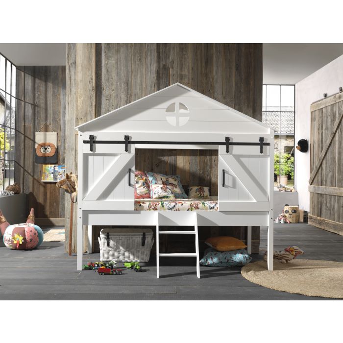 Vipack Barnie Mid Sleeper Kids Bed with Barn Doors - White