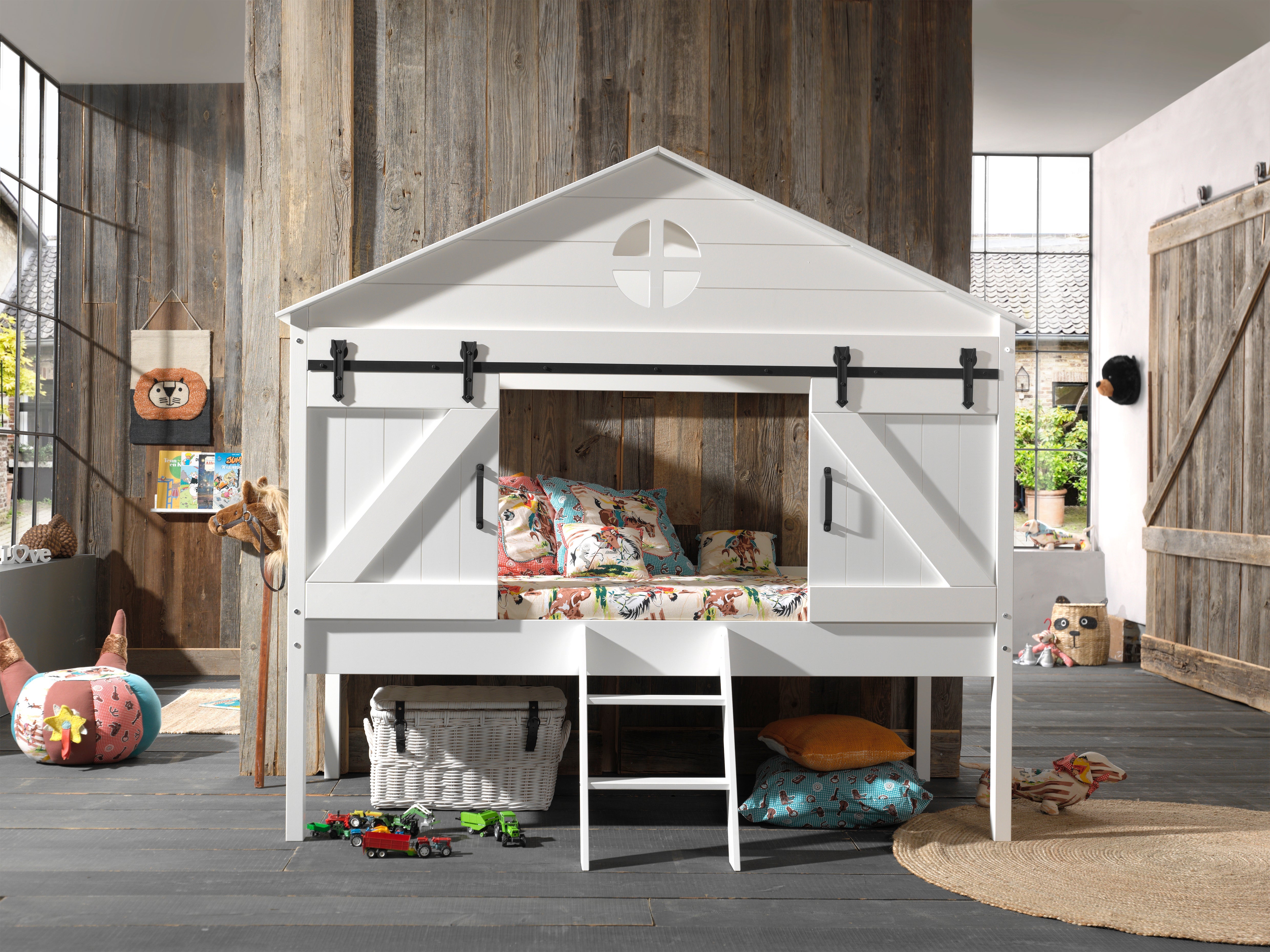 Vipack Barnie Mid Sleeper Kids Bed with Barn Doors & Slats - White