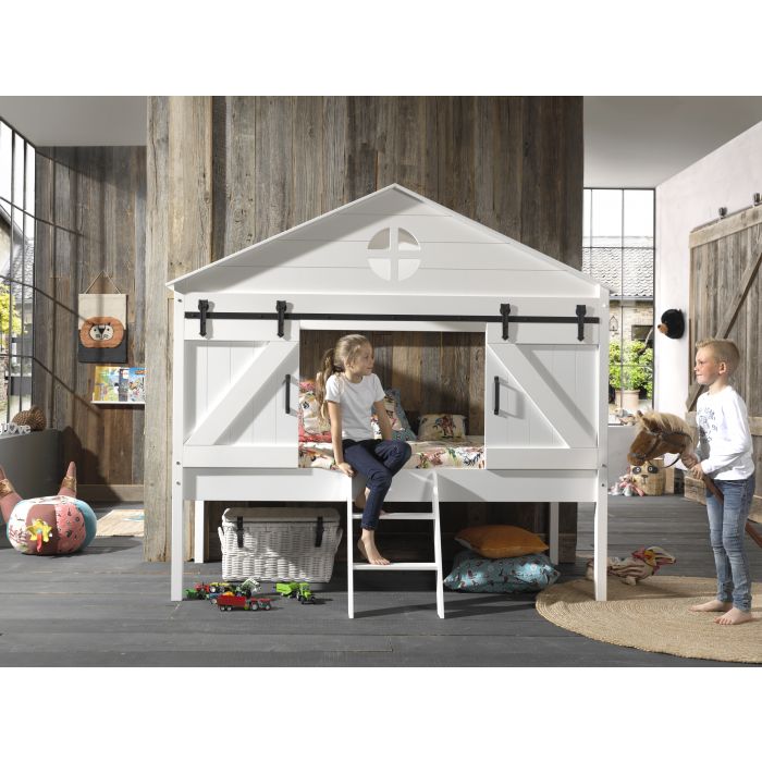 Vipack Barnie Mid Sleeper Kids Bed with Barn Doors - White
