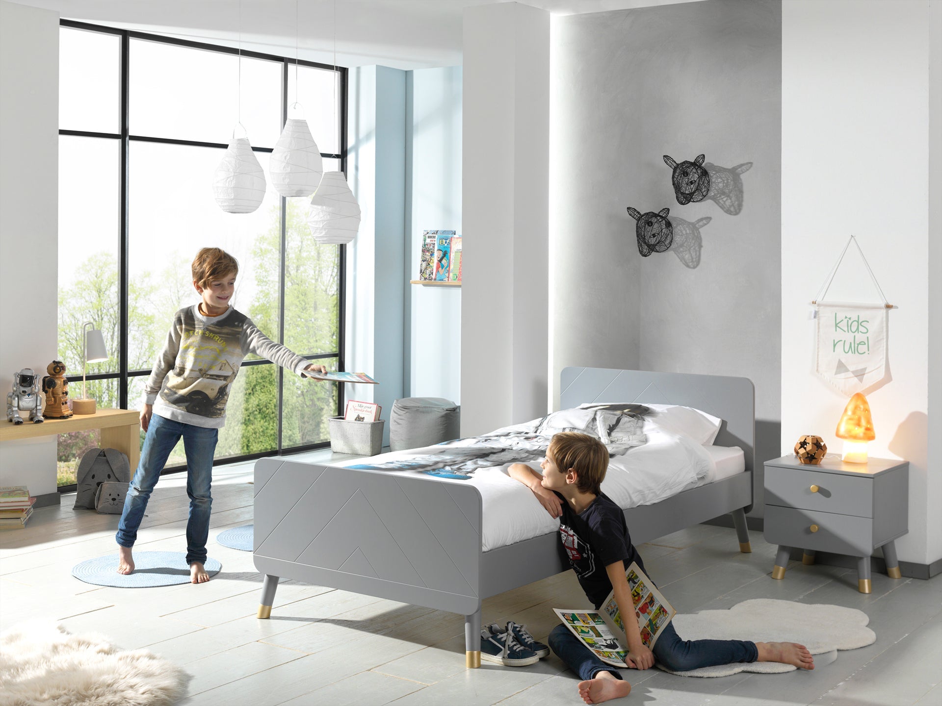 Vipack Billy Kids Bed With Bedside Drawers - Grey