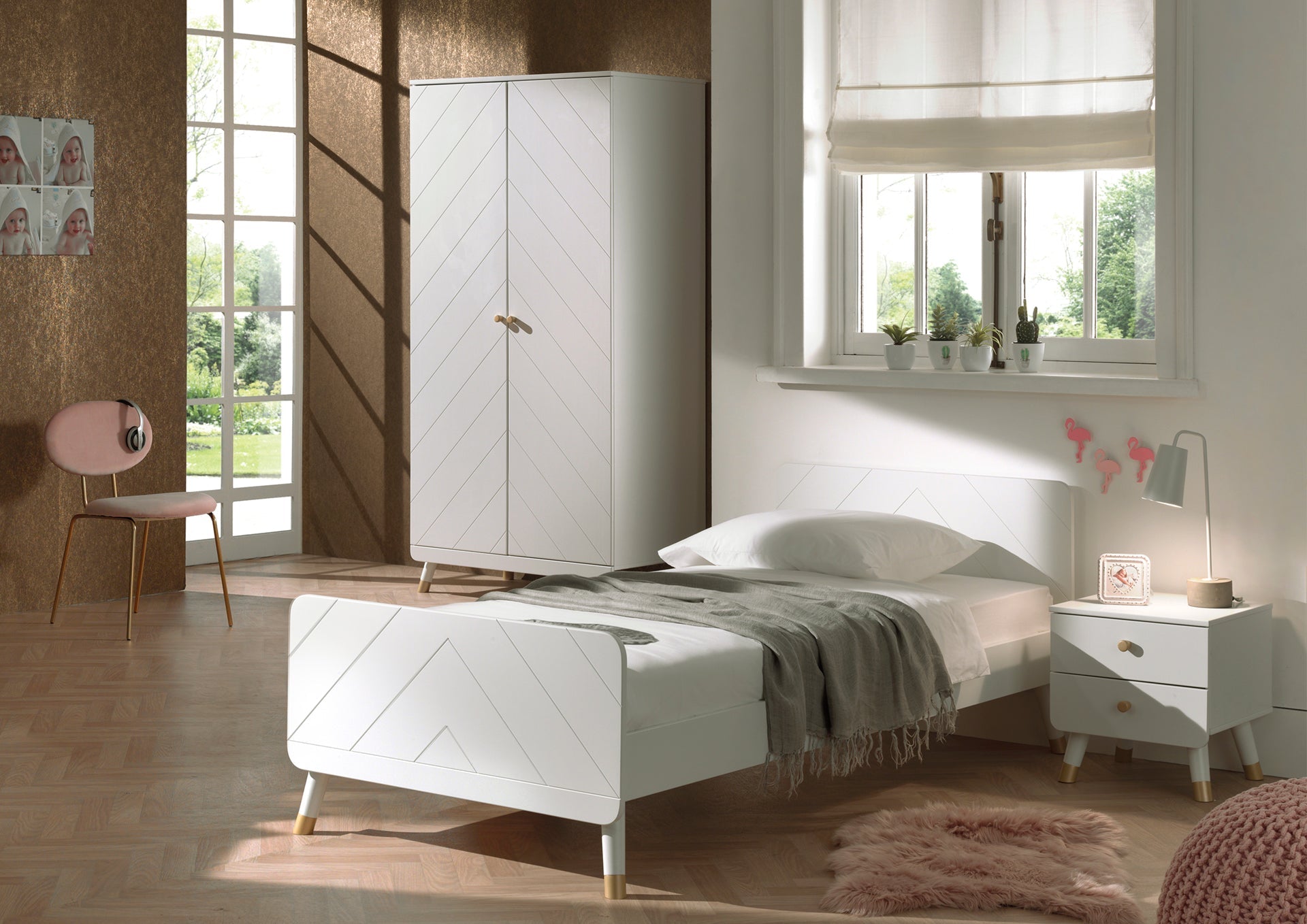 Vipack Billy Kids Bed With Bedside Drawers & 2 Door Wardrobe- White