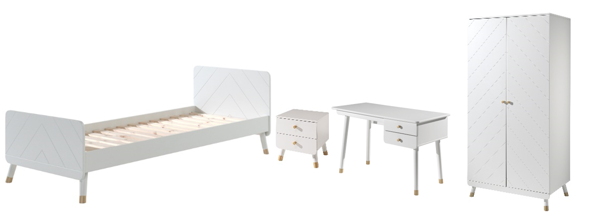 Vipack Billy Kids Bed With Bedside Drawers, 2 Door Wardrobe & Desk - White