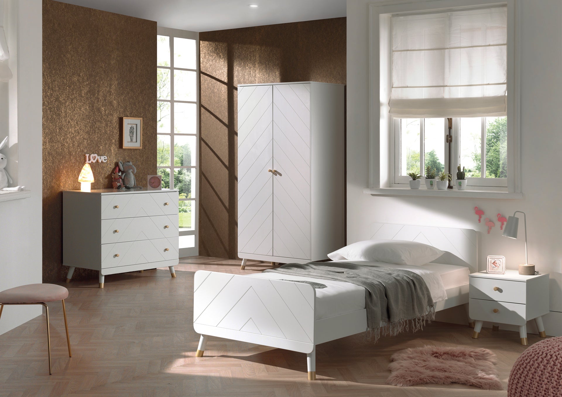 Vipack Billy Kids Bed With Bedside Drawers, 2 Door Wardrobe & Chest Of Drawers - White