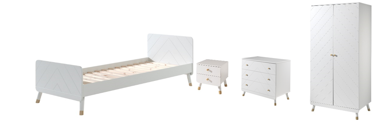 Vipack Billy Kids Bed With Bedside Drawers, 2 Door Wardrobe & Chest Of Drawers - White