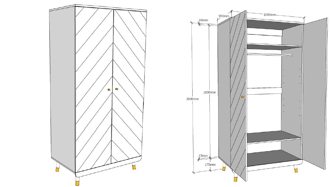 Vipack Billy Kids Bed With Bedside Drawers, 2 Door Wardrobe & Chest Of Drawers - White