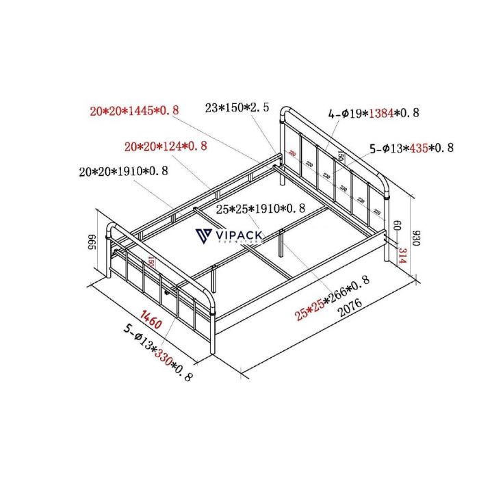 Vipack Boston Kids Metal Double Bed 140cm x 200cm - White
