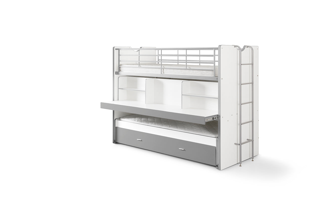 Vipack Bonny High Sleeper Kids Bed with Desk- Silver & White