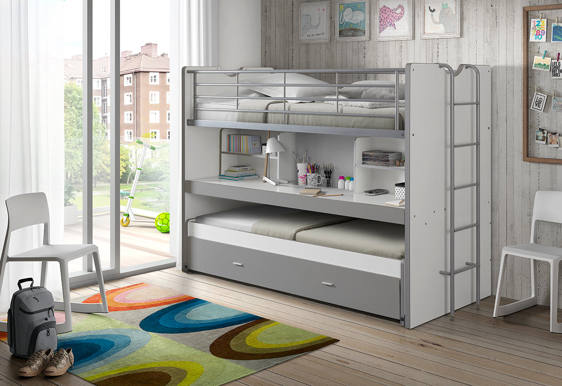 Vipack Bonny High Sleeper Kids Bed with Desk- Silver & White