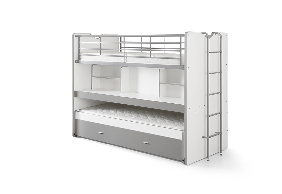 Vipack Bonny High Sleeper Kids Bed with Desk- Silver & White