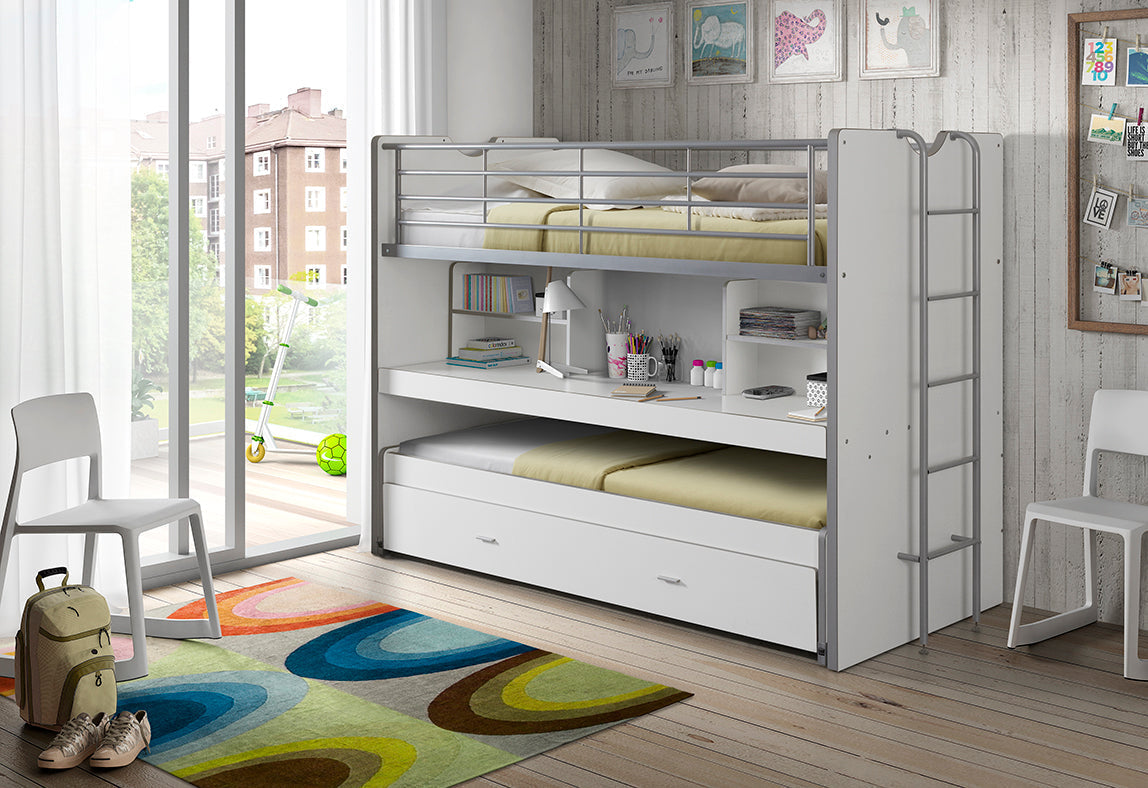Vipack Bonny High Sleeper Kids Bed with Desk - White