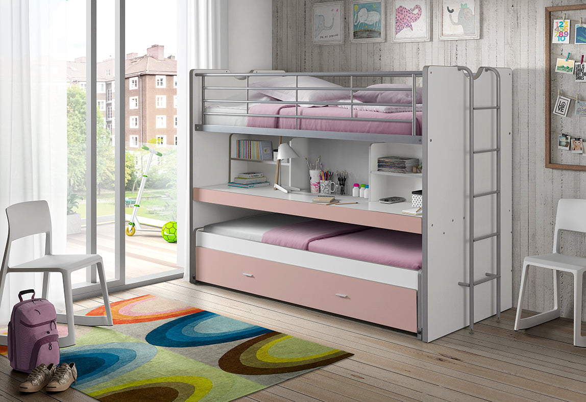 Vipack Bonny High Sleeper Kids Bed with Desk - Light Pink