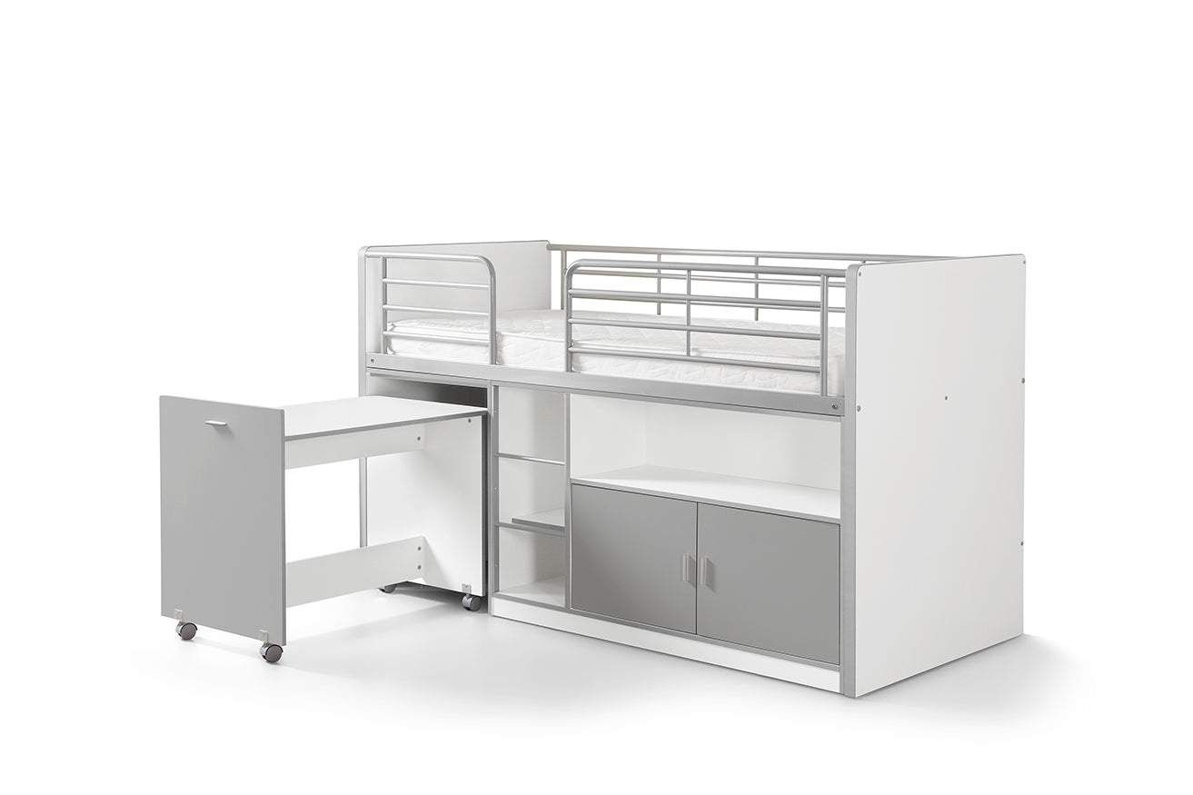 Vipack Bonny Mid Sleeper Kids Bed with Desk & Storage - Silver/Grey